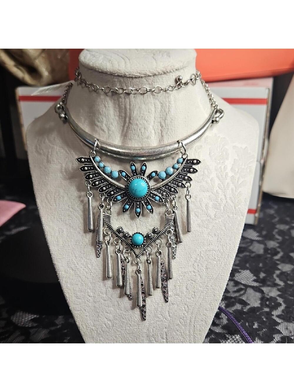 Macy's Silver and Blue Boho Necklace